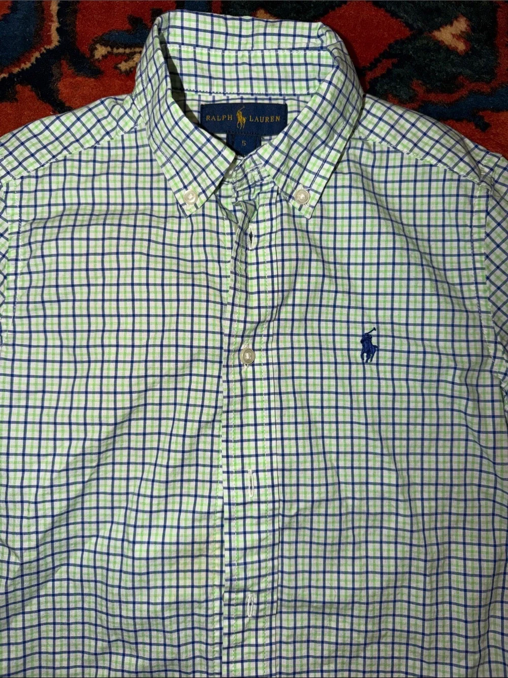 Polo Ralph Lauren Boys Long-Sleeve Tattersall Oxford Button-Down Shirt- Size 5